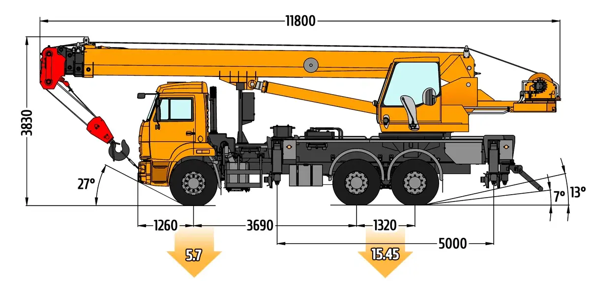 Габаритные размеры автокрана Клинцы КС-55713-1К-3