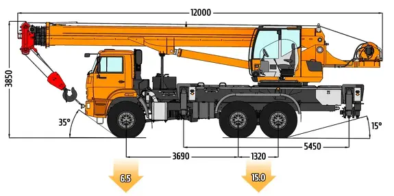 Габаритные размеры автокрана Клинцы КС-55713-5К-4 Light