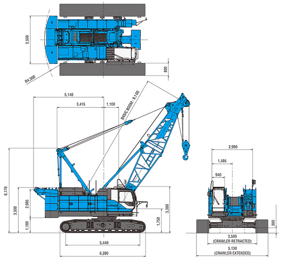 Габаритные параметры Гусеничного крана Kobelco CKE800G-3