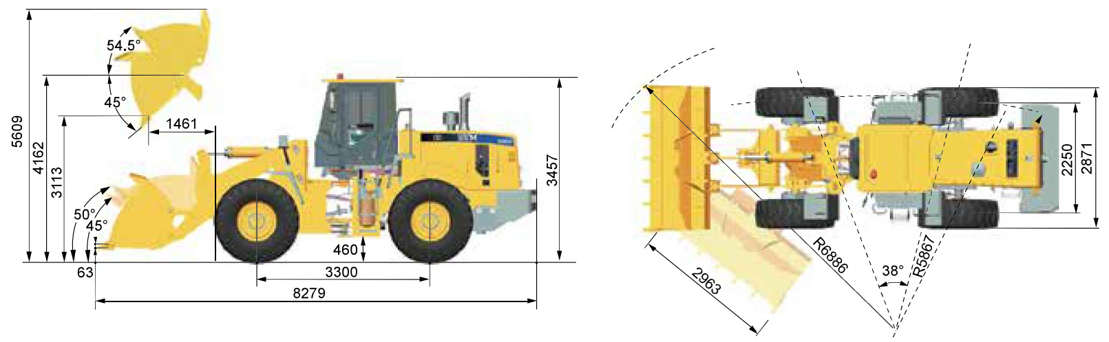 Габаритные размеры фронтального погрузчика SEM656D