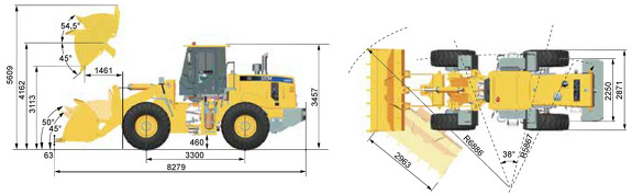 Габаритные размеры фронтального погрузчика SEM656D
