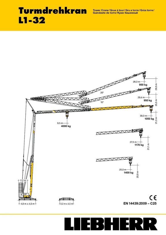 Грузовысотные характеристики башенного крана Liebherr L1-32