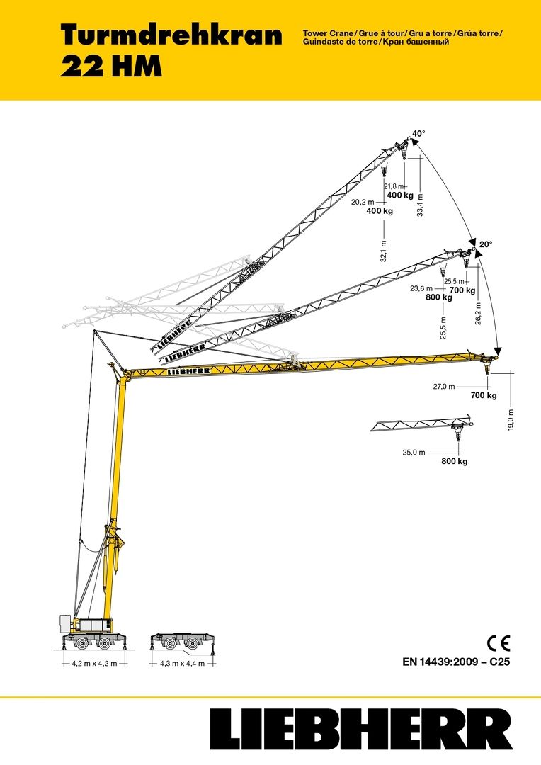 БашенГрузовысотные характеристики башенного крана Liebherr 22 HM