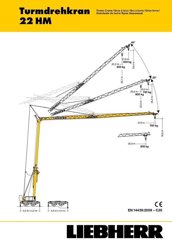 Грузовысотные характеристики башенного крана Liebherr 22 HM