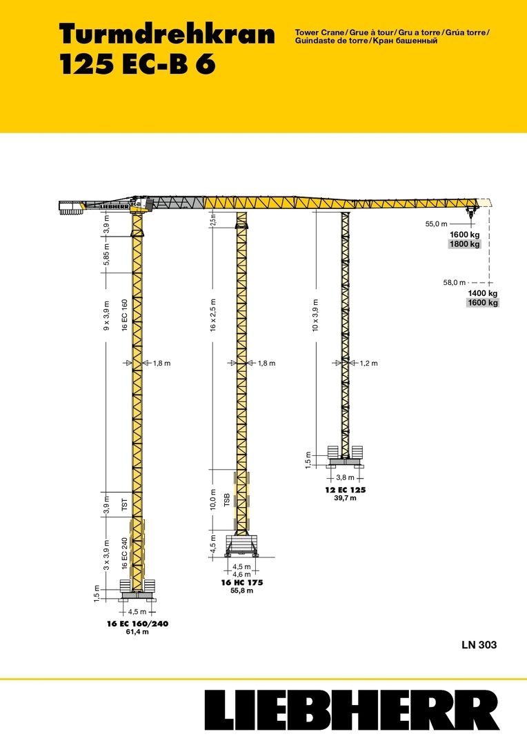 Грузовысотные характеристики башенного крана Liebherr 125 EC-B 6