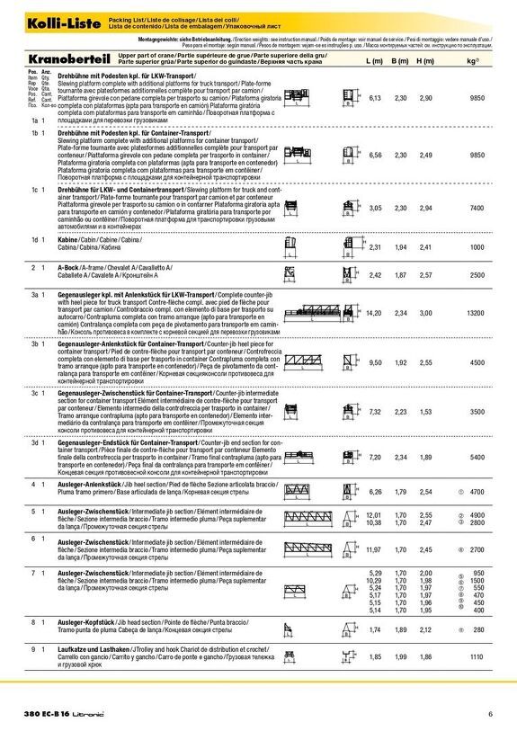 Упаковочный лист крана Liebherr 380 EC-B 16 Litronic  1/2