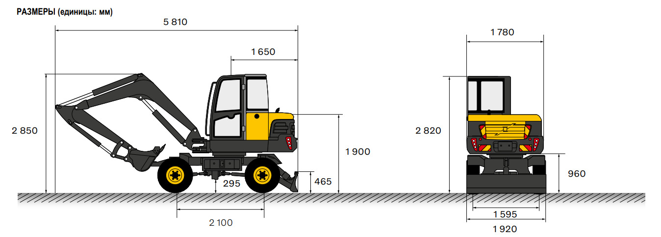 Габаритные размеры колесного экскаватора VOLVO EW60C