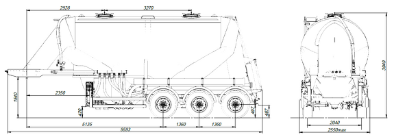 Габаритные размеры цементовоза Сеспель SF3U30